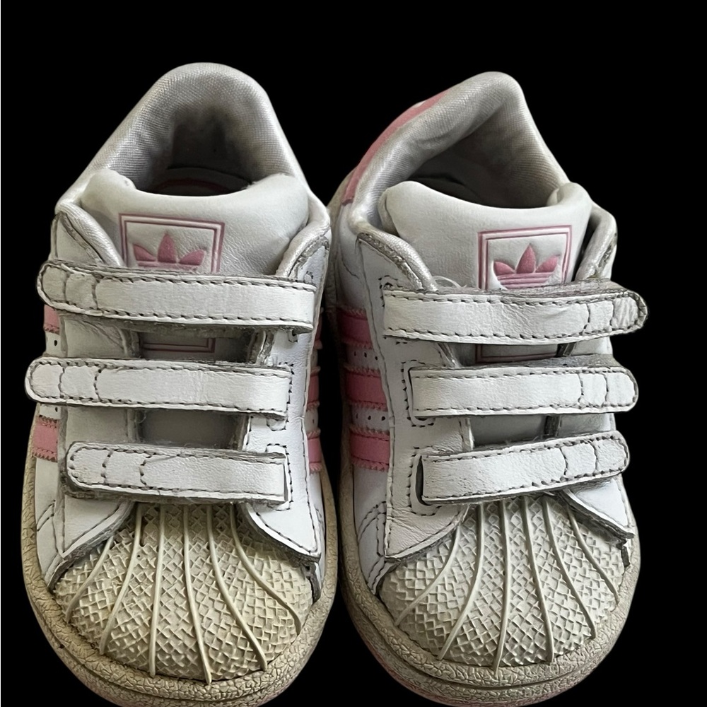 Adidas Kids White and Pink Velcro Sneakers